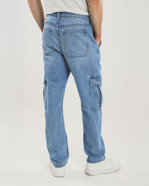 Jeans Straight Cargo Azul Cielo